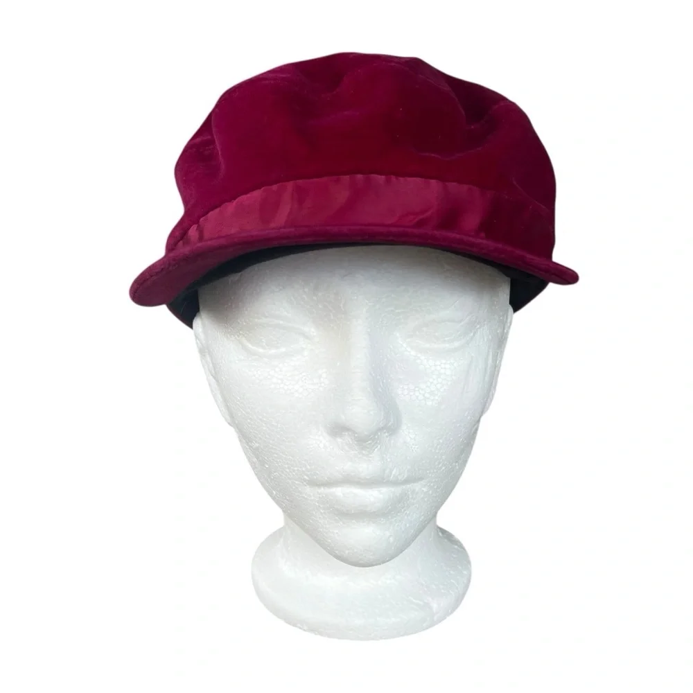 Vintage Liz Claiborne Velvet Slouchy Newsboy Cabbie Cap Hat Magenta Taiwan FLAWS